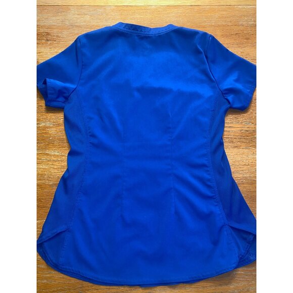 Med Couture Womens XS Scrub Top Blue V-Neck Short Sleeve Two Pockets Side Panels - Picture 5 of 6